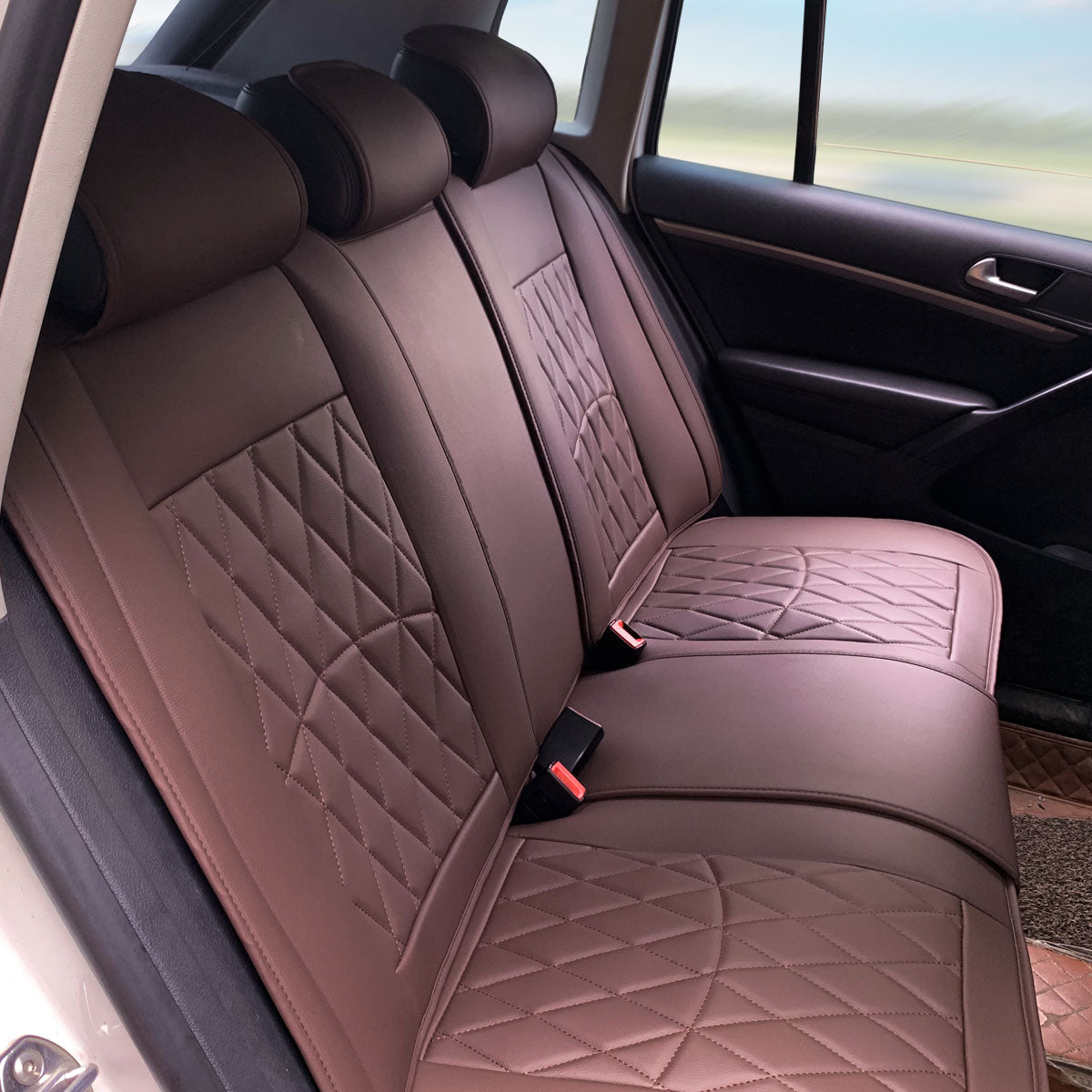 Universal PU Leather Car Seat Cover w/ Lumbar 04B Style Full Set