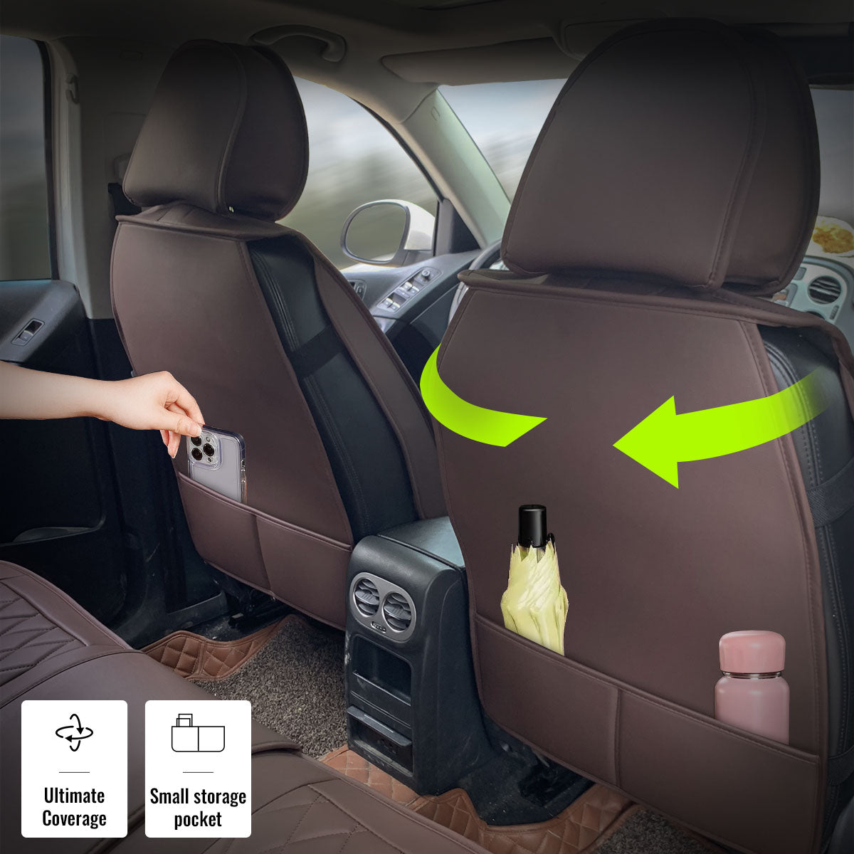 Universal PU Leather Car Seat Cover w/ Lumbar 04B Style Full Set