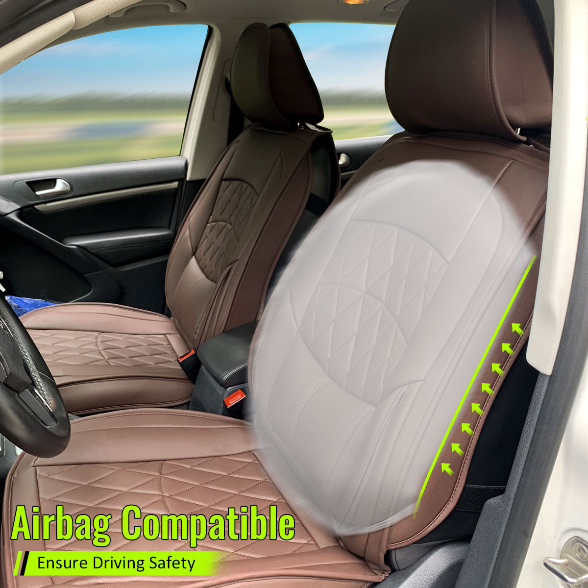 Universal PU Leather Car Seat Cover w/ Lumbar 04B Style Full Set