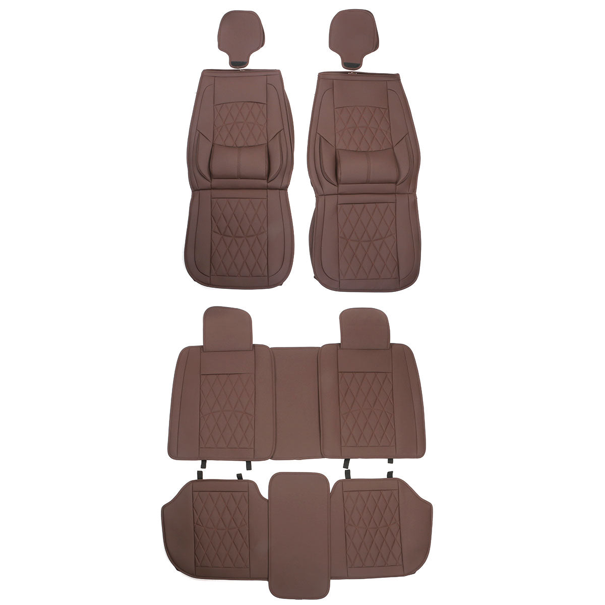 Universal PU Leather Car Seat Cover w/ Lumbar 04B Style Full Set