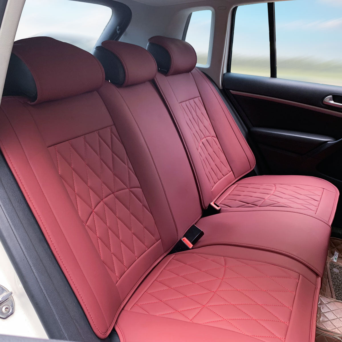 Universal PU Leather Car Seat Cover w/ Lumbar 04B Style Full Set