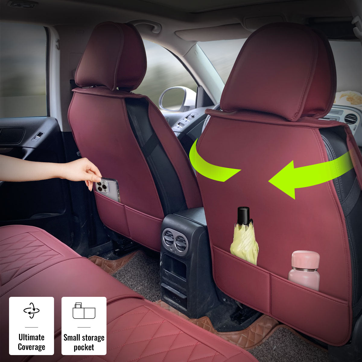 Universal PU Leather Car Seat Cover w/ Lumbar 04B Style Full Set