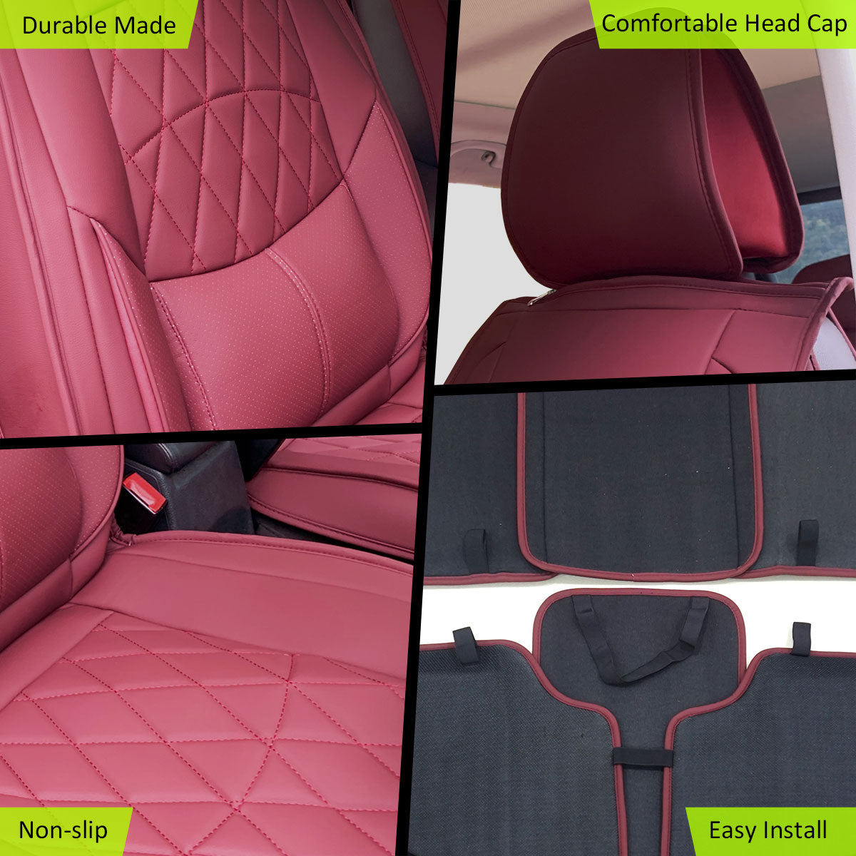 Universal PU Leather Car Seat Cover w/ Lumbar 04B Style Full Set