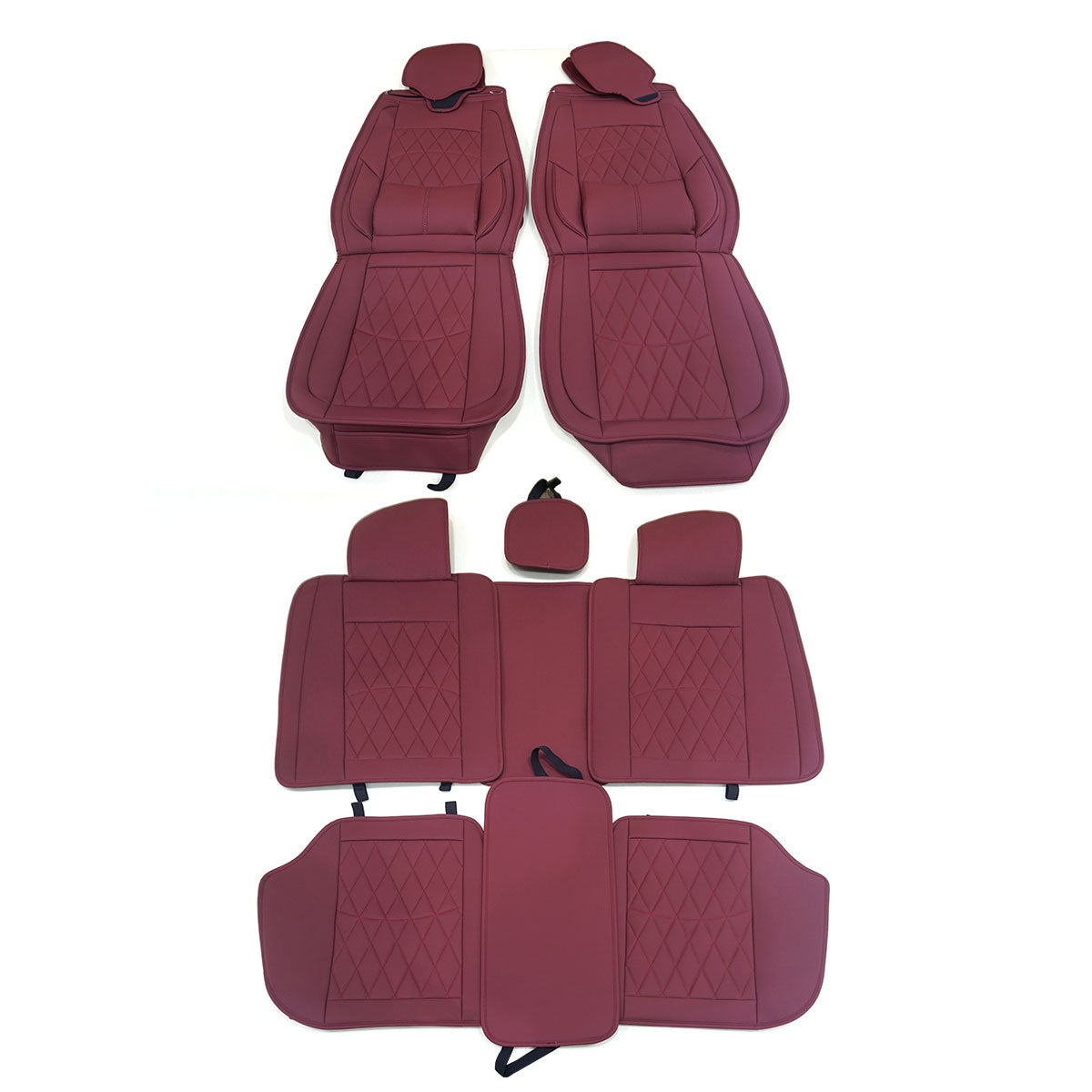 Universal PU Leather Car Seat Cover w/ Lumbar 04B Style Full Set