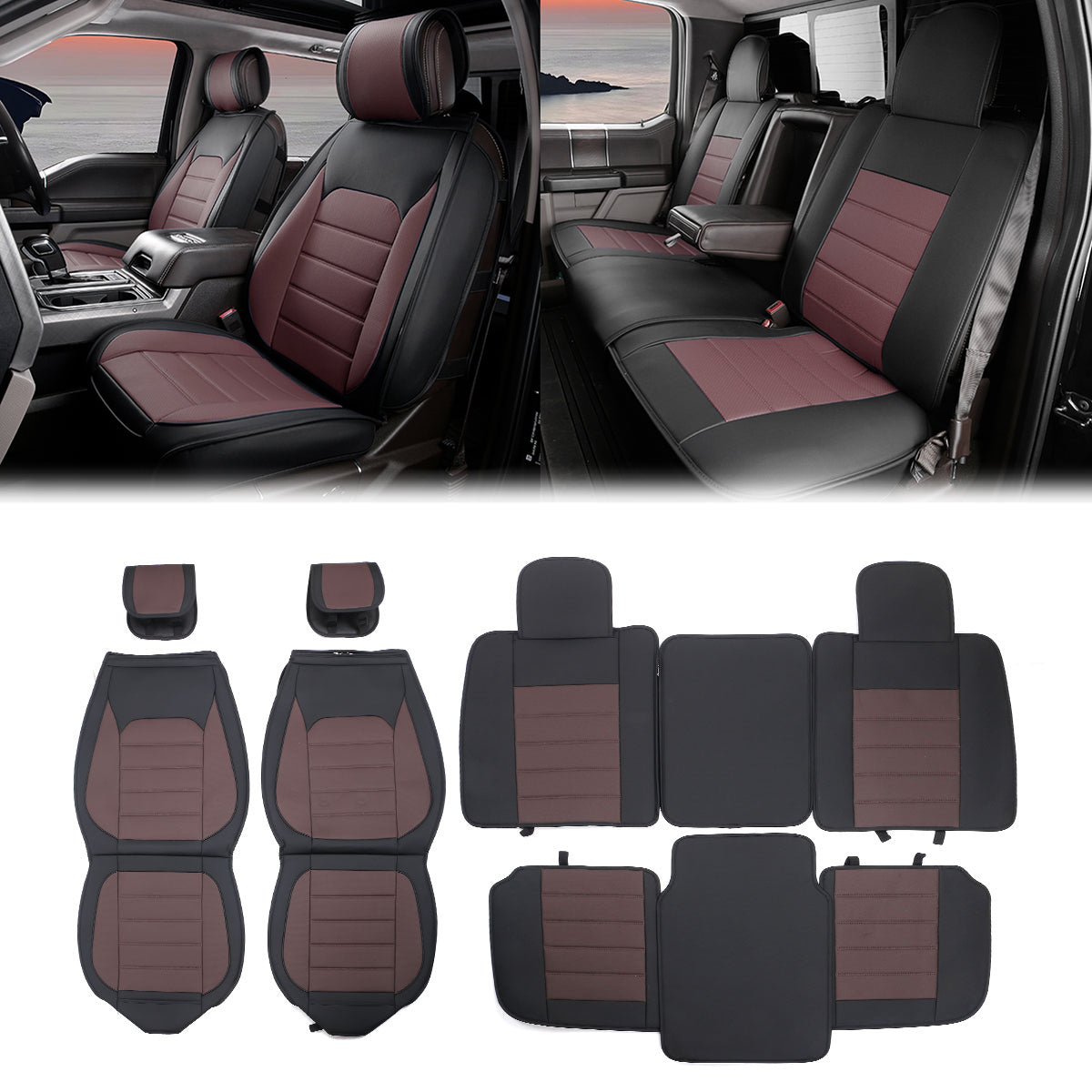 2009-2025 Ford F150 Crew Cab PU Leather Car Seat Cover w/ Pocket
