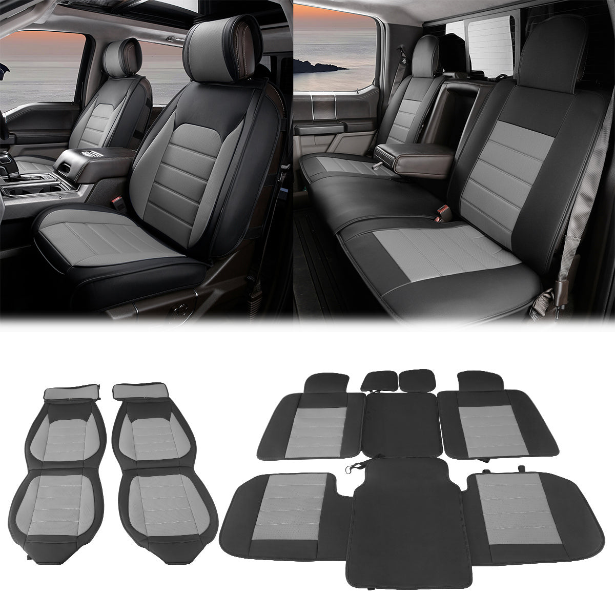2009-2025 Ford F150 Crew Cab PU Leather Car Seat Cover w/ Pocket