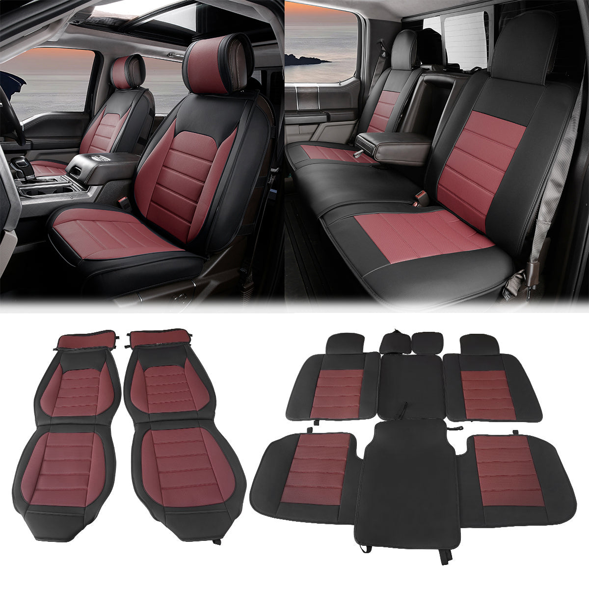 2009-2025 Ford F150 Crew Cab PU Leather Car Seat Cover w/ Pocket