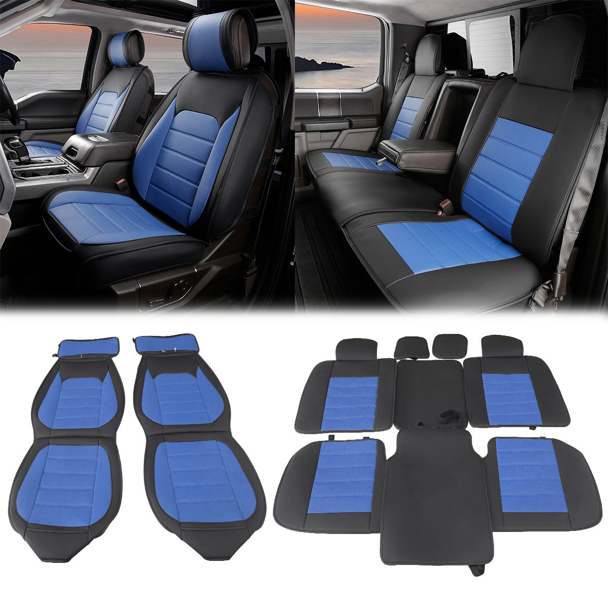 2009-2025 Ford F150 Crew Cab PU Leather Car Seat Cover w/ Pocket