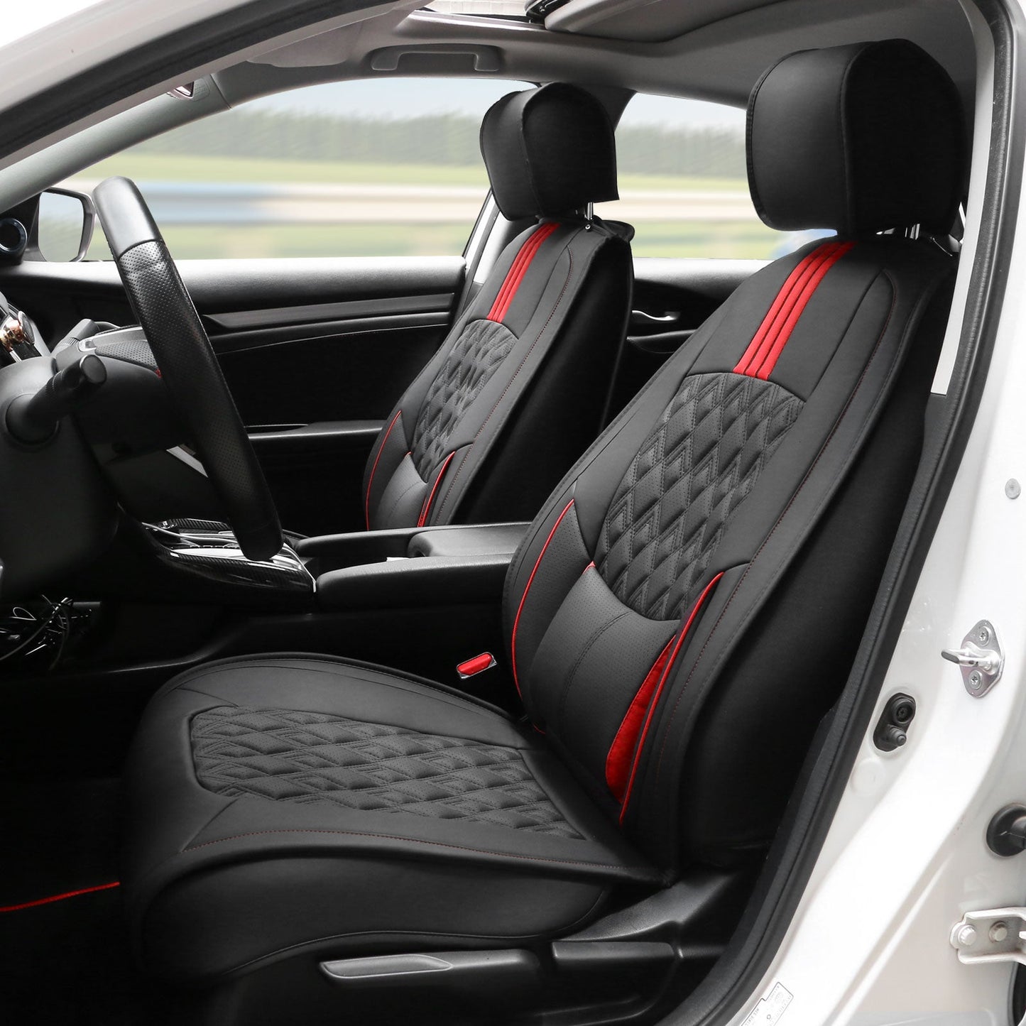 2016-2021 Honda Civic Seat Covers PU Leather Car Cushion w/ Lumbar