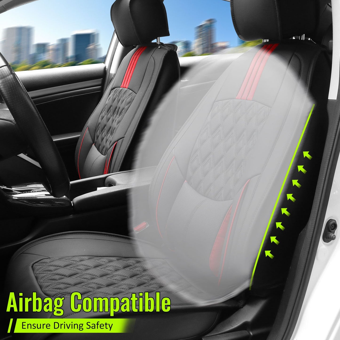 2016-2021 Honda Civic Seat Covers PU Leather Car Cushion w/ Lumbar