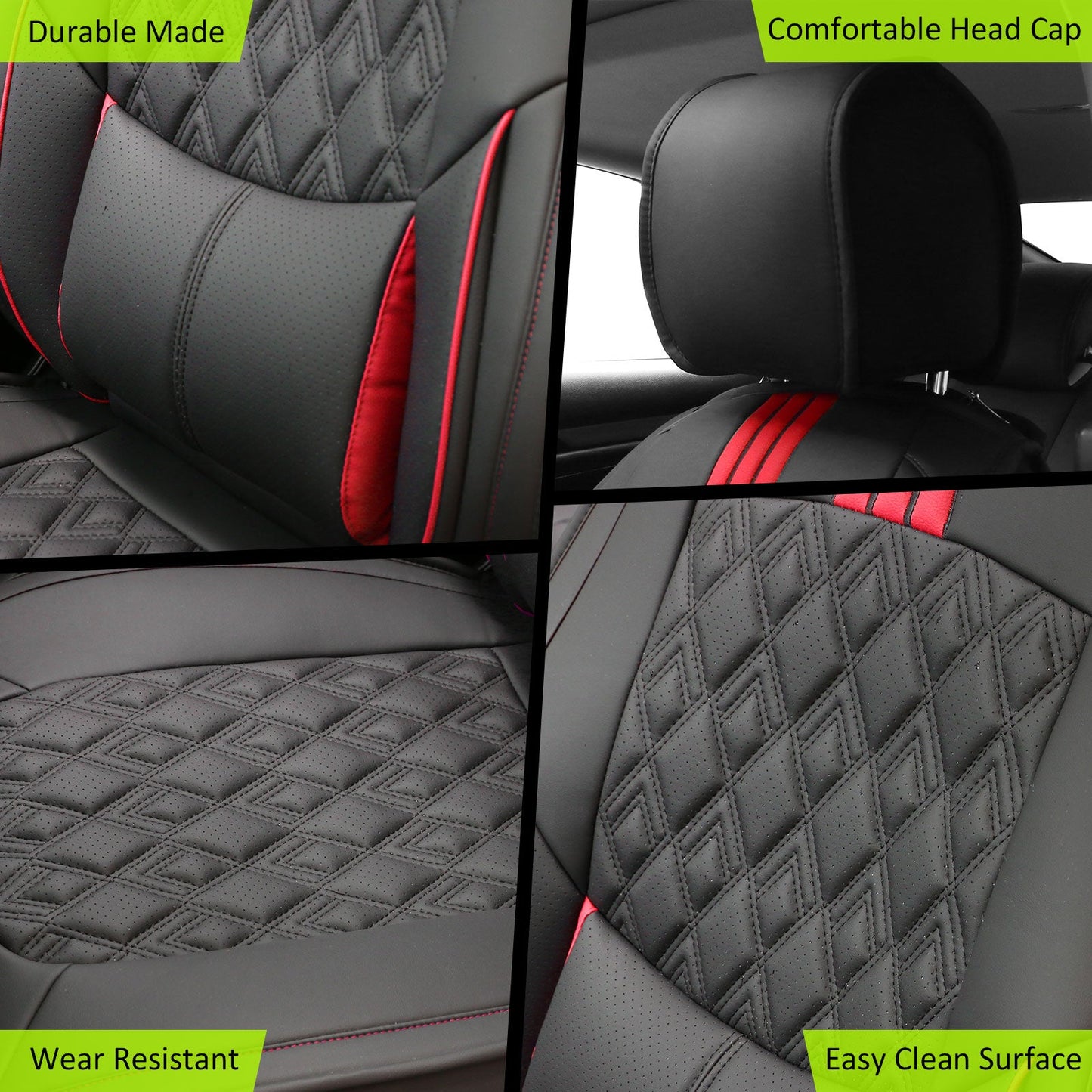 2016-2021 Honda Civic Seat Covers PU Leather Car Cushion w/ Lumbar