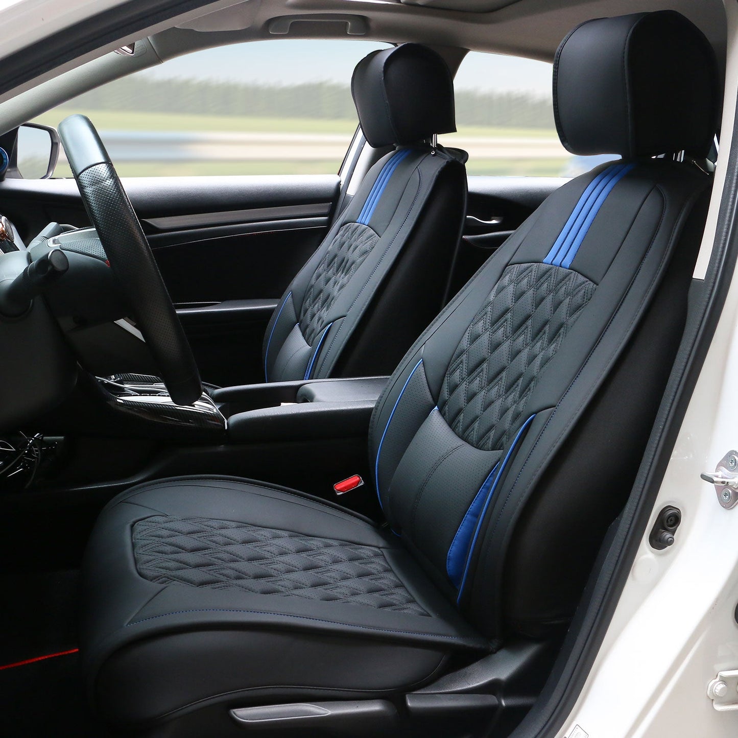 2016-2021 Honda Civic Seat Covers PU Leather Car Cushion w/ Lumbar
