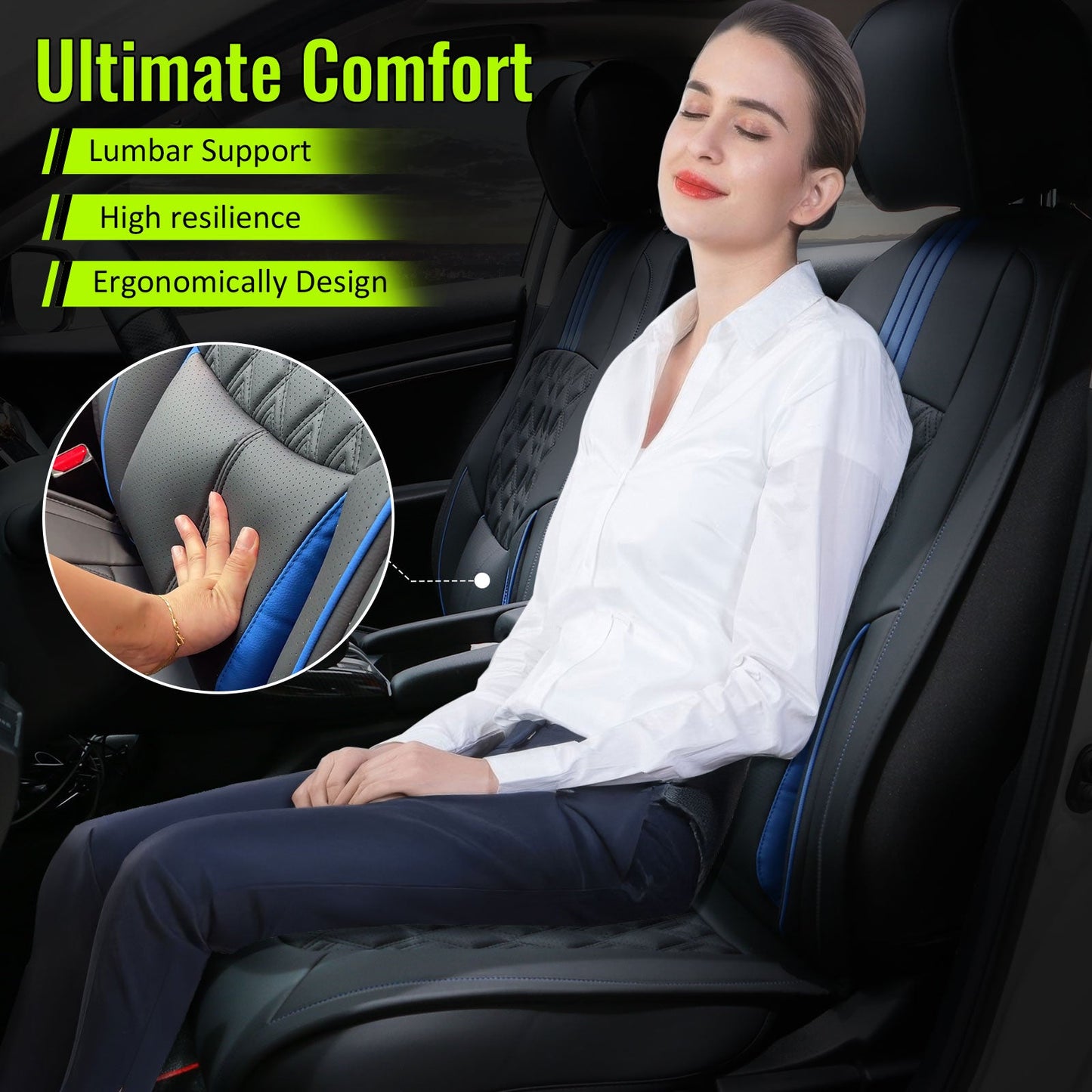 2016-2021 Honda Civic Seat Covers PU Leather Car Cushion w/ Lumbar