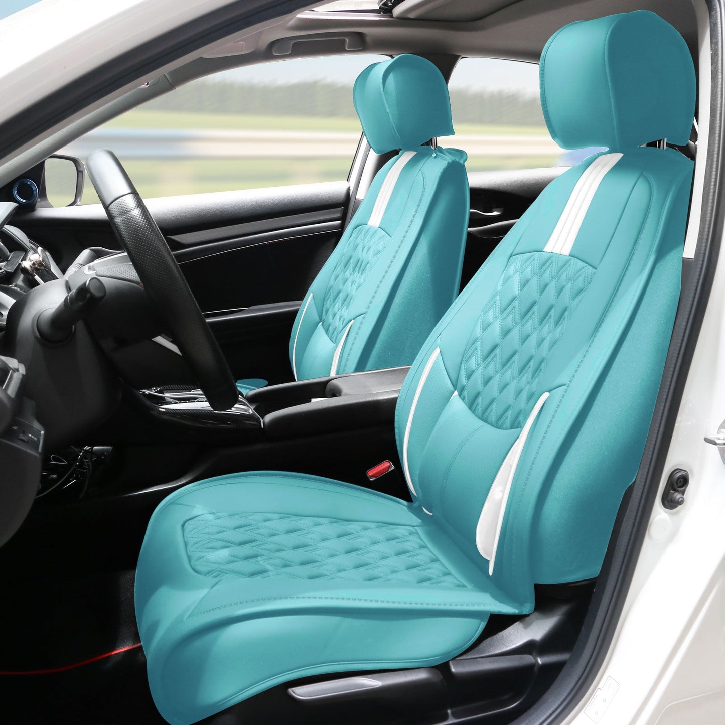 2016-2021 Honda Civic Seat Covers PU Leather Car Cushion w/ Lumbar
