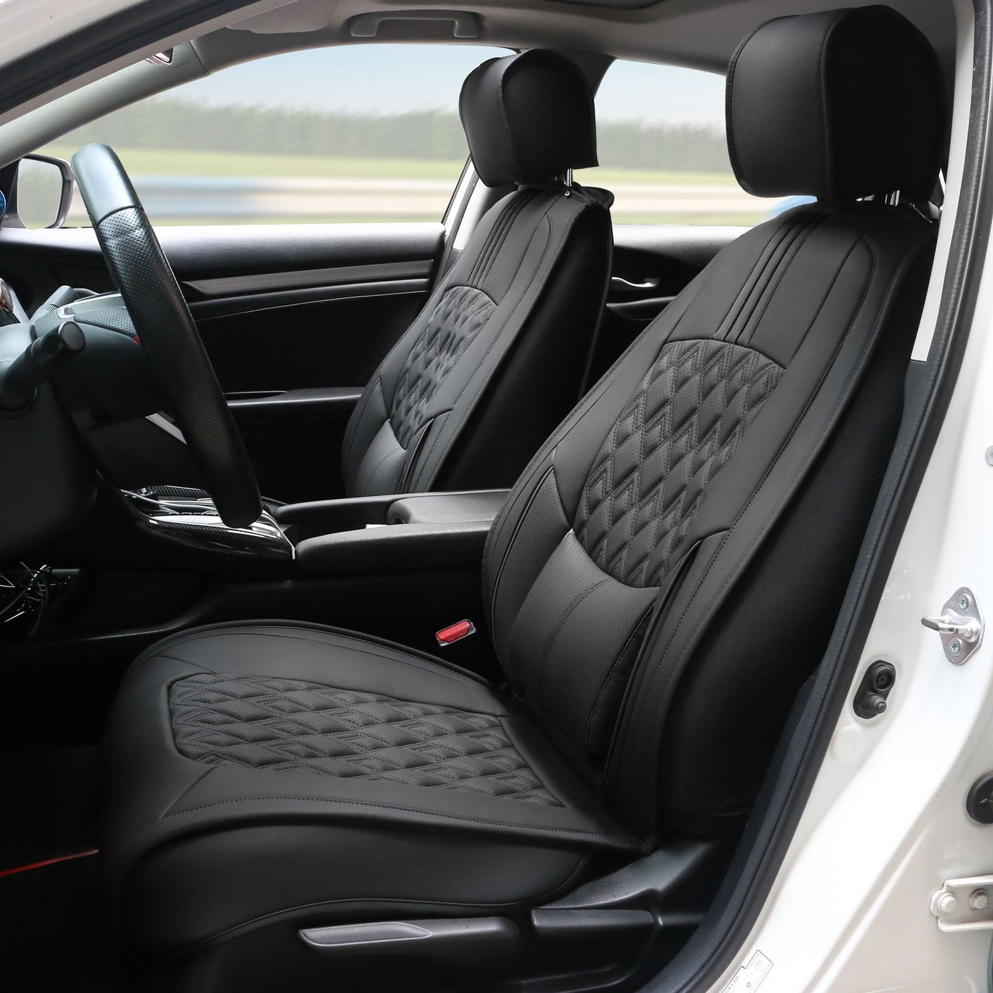 2016-2021 Honda Civic Seat Covers PU Leather Car Cushion w/ Lumbar