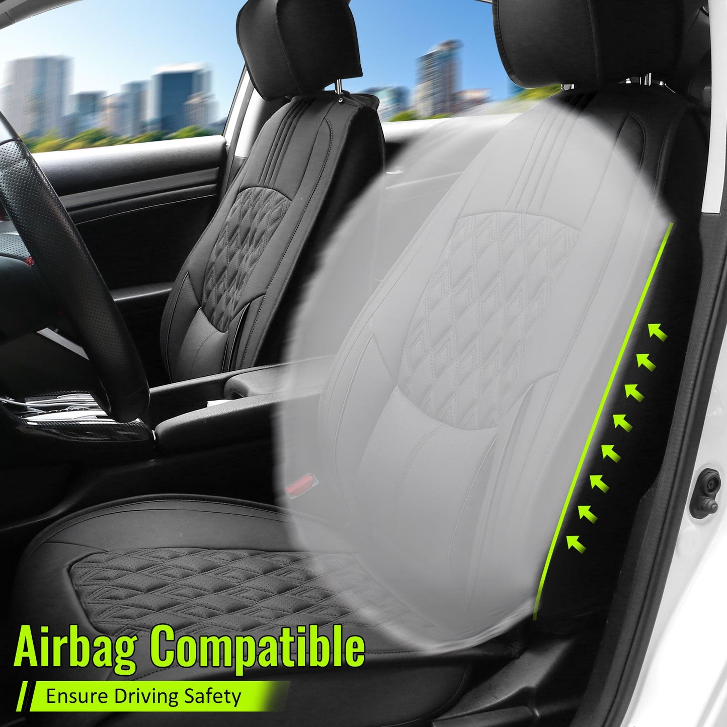 2016-2021 Honda Civic Seat Covers PU Leather Car Cushion w/ Lumbar