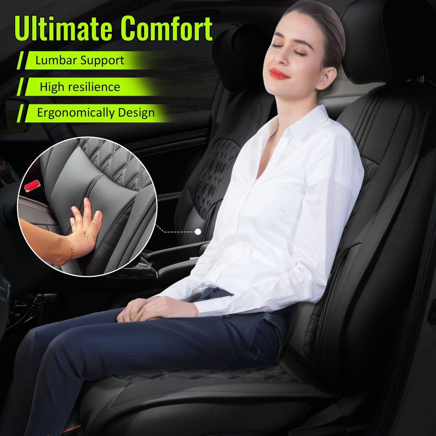 2016-2021 Honda Civic Seat Covers PU Leather Car Cushion w/ Lumbar
