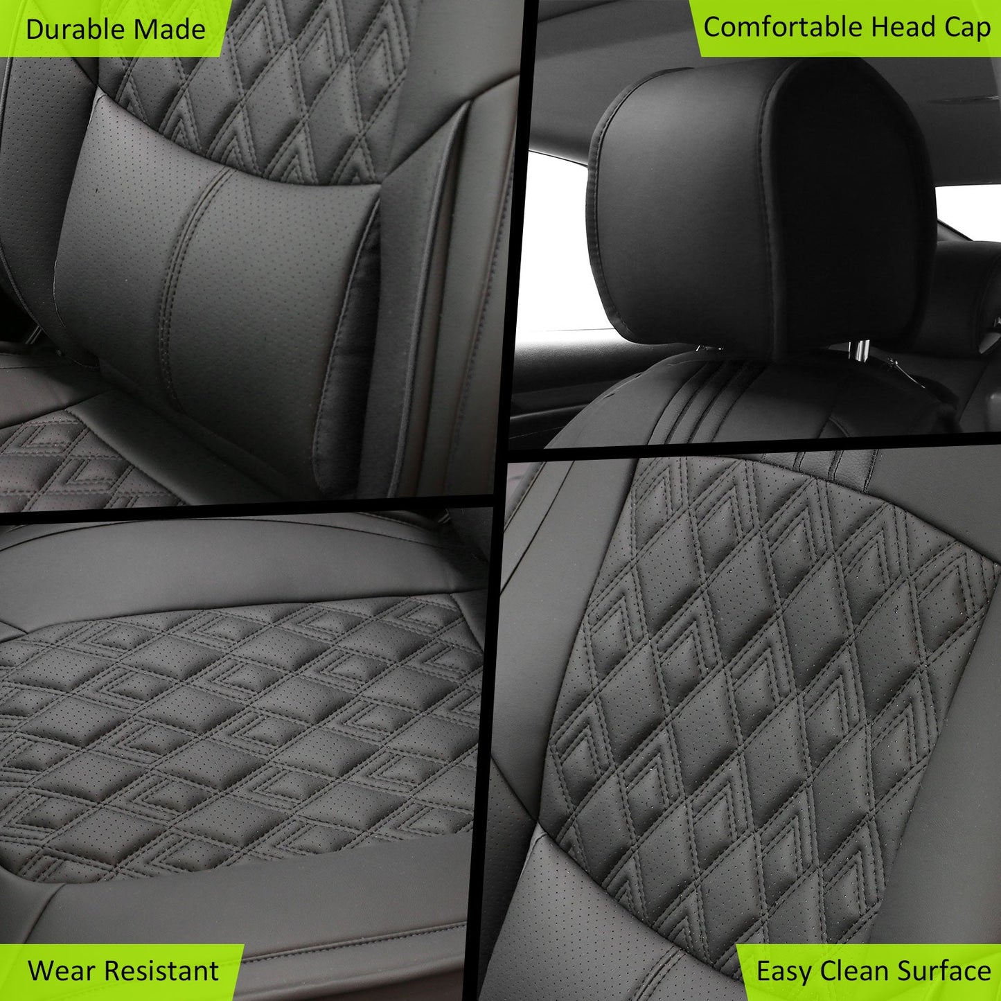 2016-2021 Honda Civic Seat Covers PU Leather Car Cushion w/ Lumbar