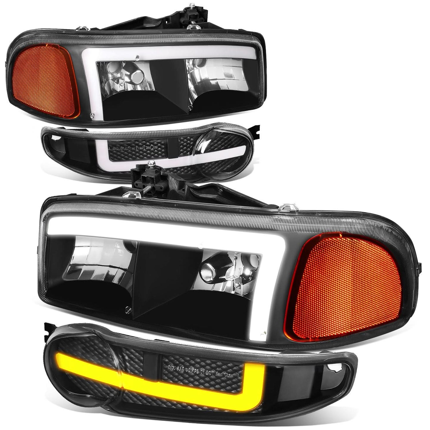 01-07 GMC Sierra / Yukon Denali LED DRL Headlights 4PC Black/Amber