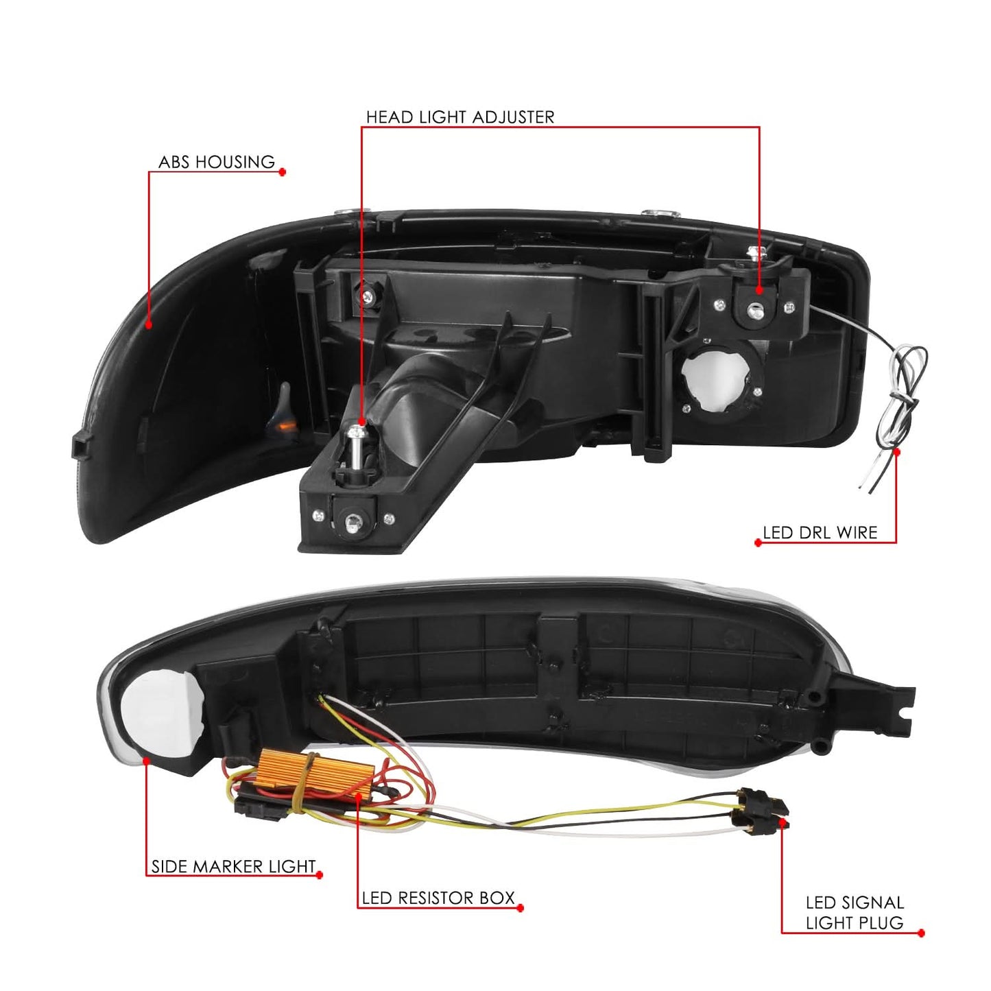 01-07 GMC Sierra / Yukon Denali LED DRL Headlights 4PC Black