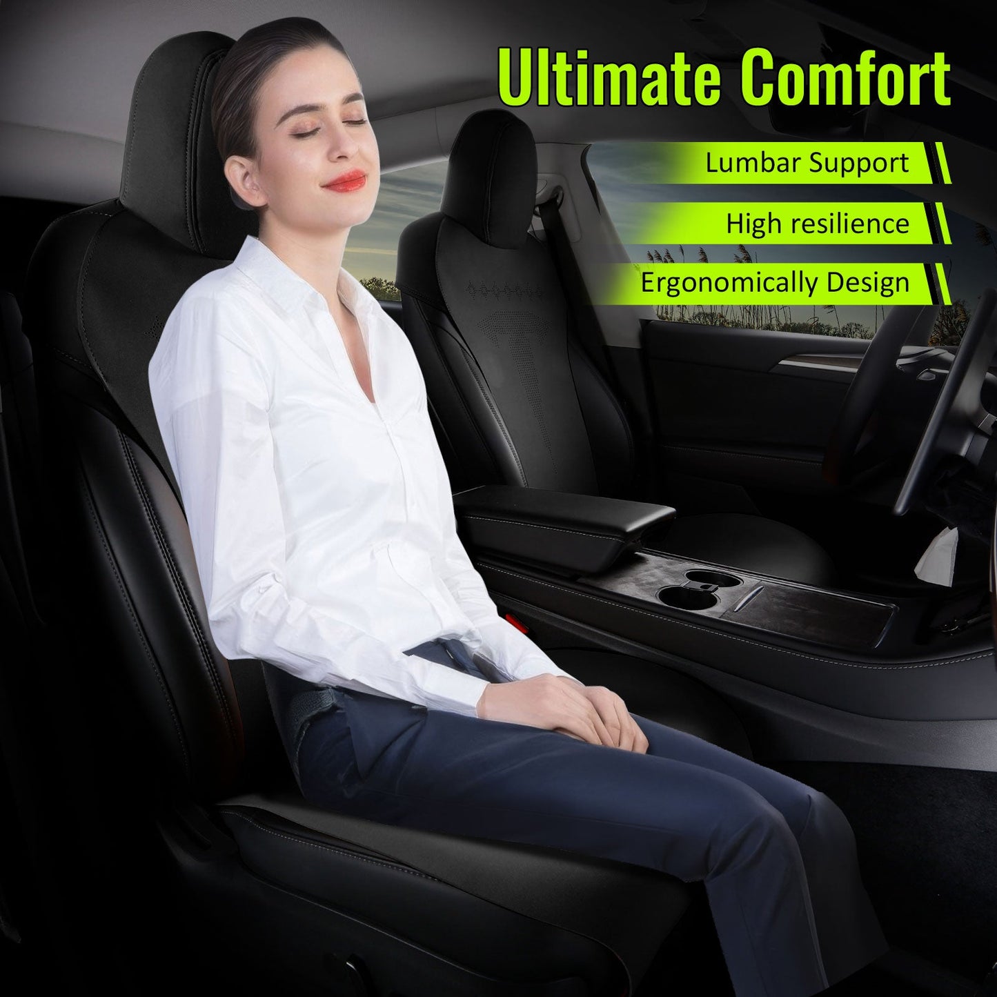2017-2023 Tesla Model 3 Seat Covers Cushions V2 Suede Leather