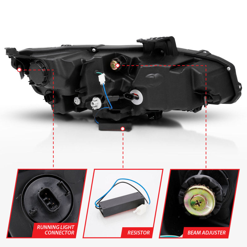 ANZO 16-17 Honda Civic Projector Headlights Plank Style Black w/Amber/Sequential Turn Signal 121527