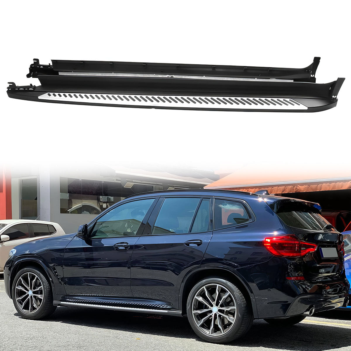 2018-2024 BMW X3 G01 Black Silver Running Boards Side Step Bars Pair