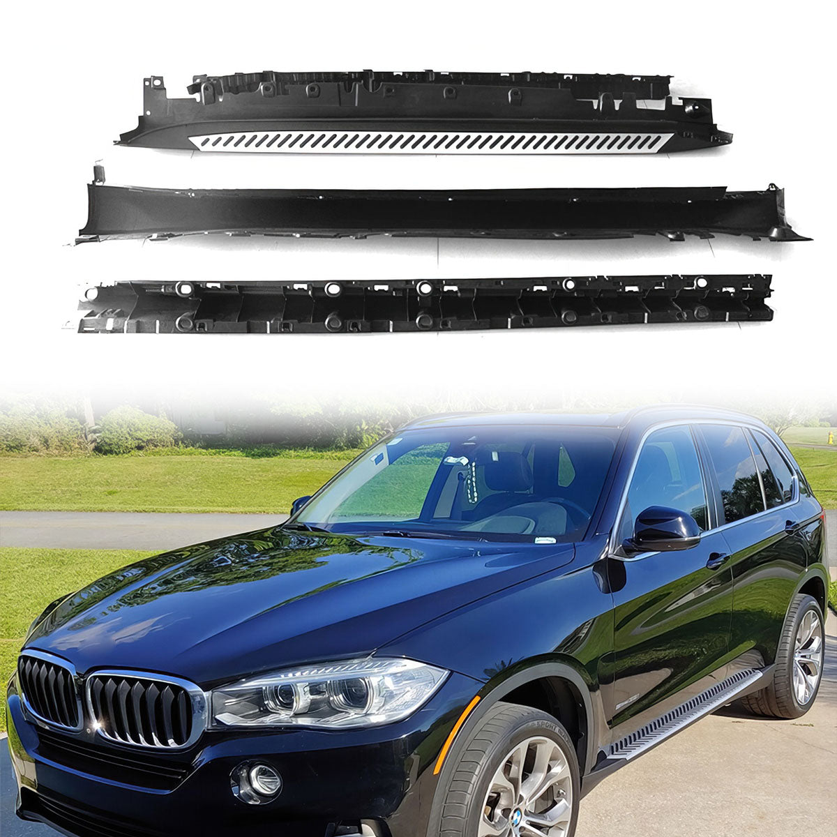 2014-2018 BMW X5 F15 OEM Style Silver Black Running Boards Aluminium