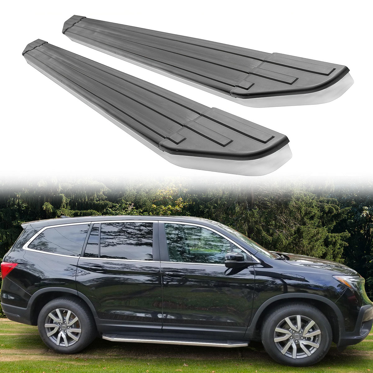 2016-2022 Honda Pilot V2 Style Black Chrome Running Board Aluminum ABS