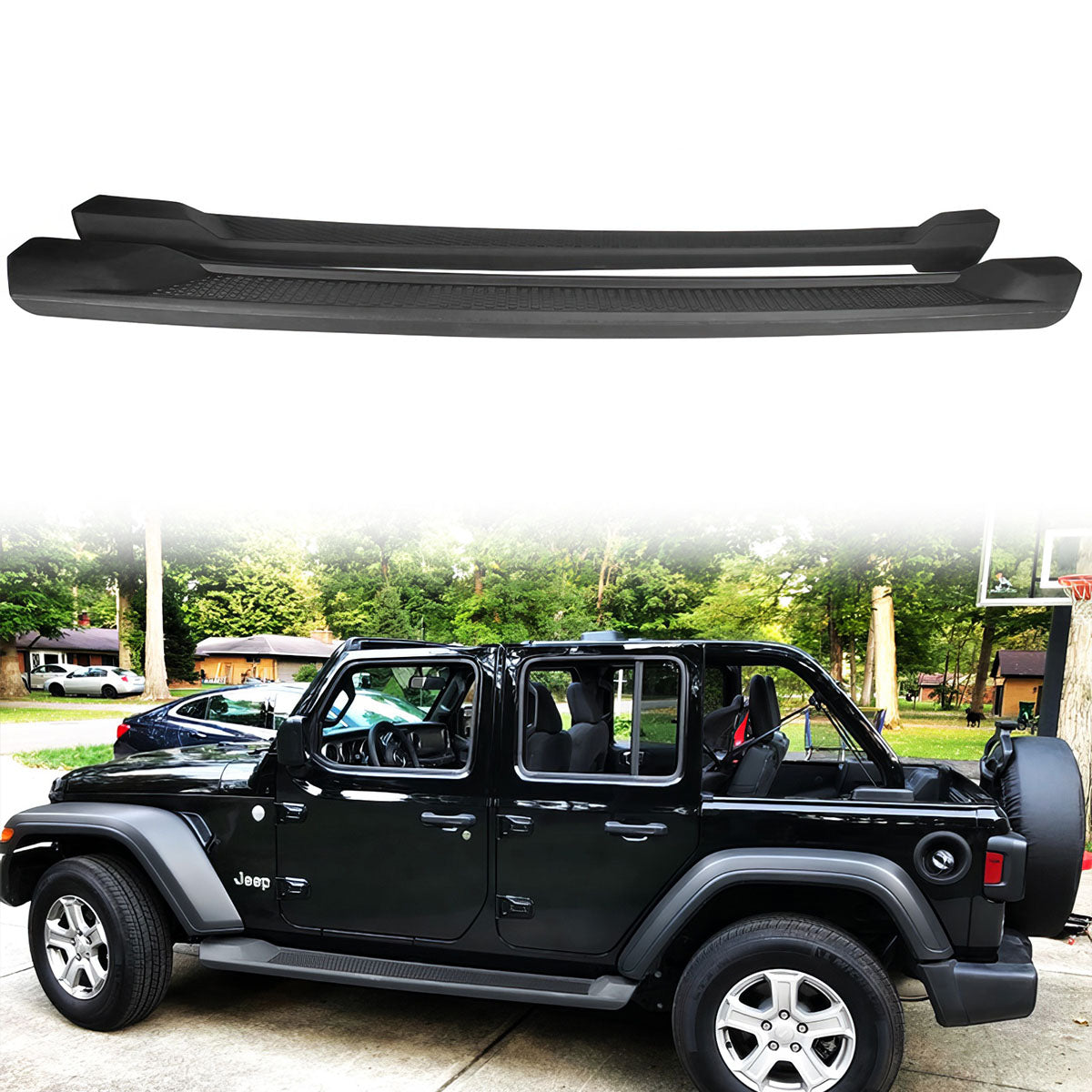 2018-2024 Jeep Wrangler JL 4-Door OE Textured Black Running Boards ABS