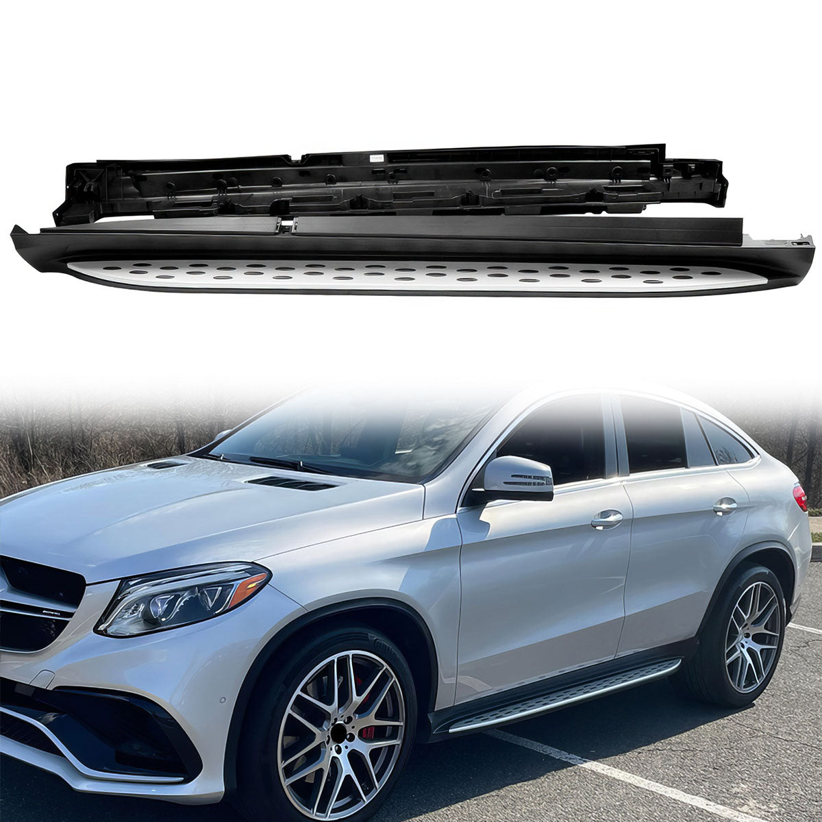 2016-2019 Benz C292 GLE-Class Black Silver Running Board Side Step Bar