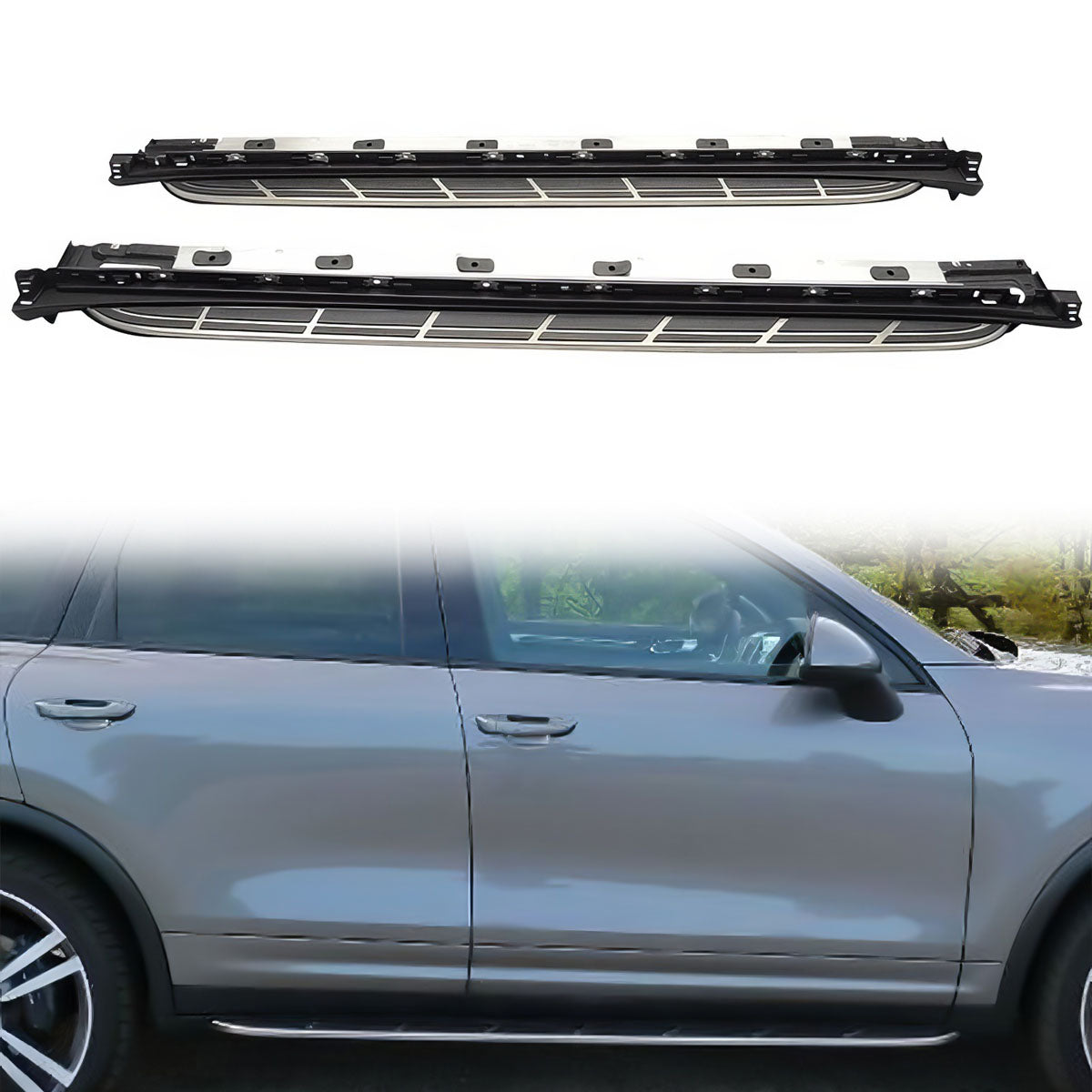 2011-2018 Porsche Cayenne OE Black Silver Side Running Boards Aluminum
