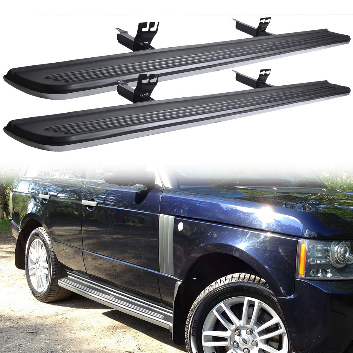 2003-2012 Land Rover Range Rover OE Silver Rubber Black Running Board