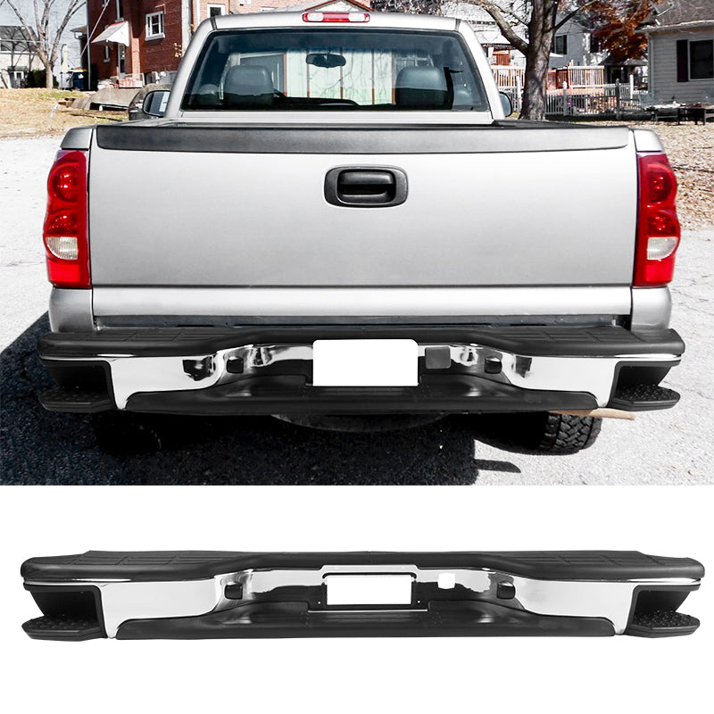 1999-2006 Chevy Silverado Sierra Chrome Black Rear Step Bumper Steel