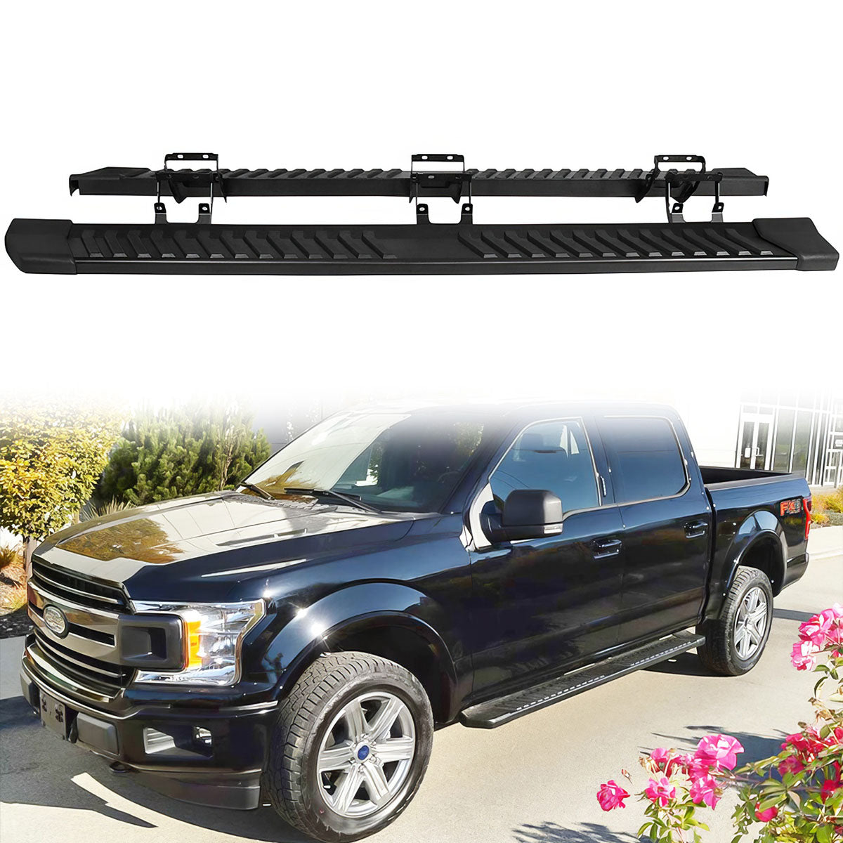 2015-2023 Ford F-150 Super Crew Cab V Running Boards Side Step Bars