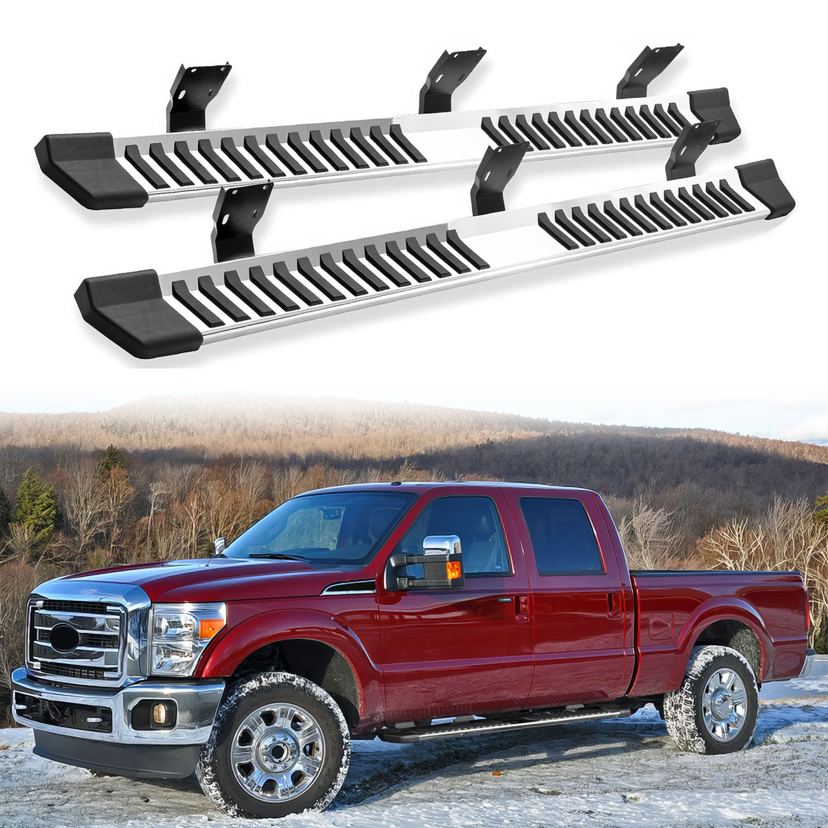 1999-2016 Ford F-250 Super Duty V Type Running Boards Stainless Steel