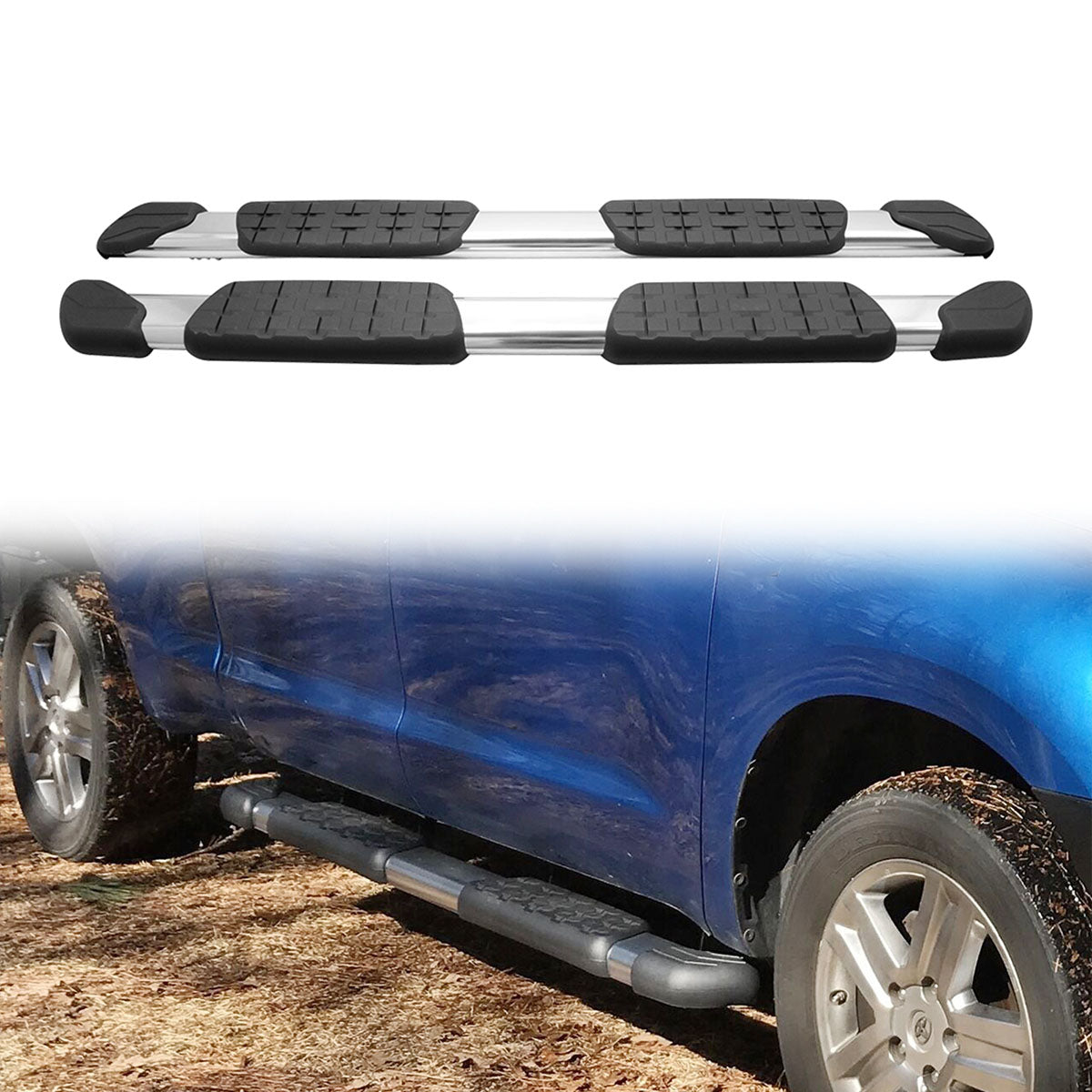 2007-2021 Toyota Tundra Double Cab OE Silver Running Boards Aluminum