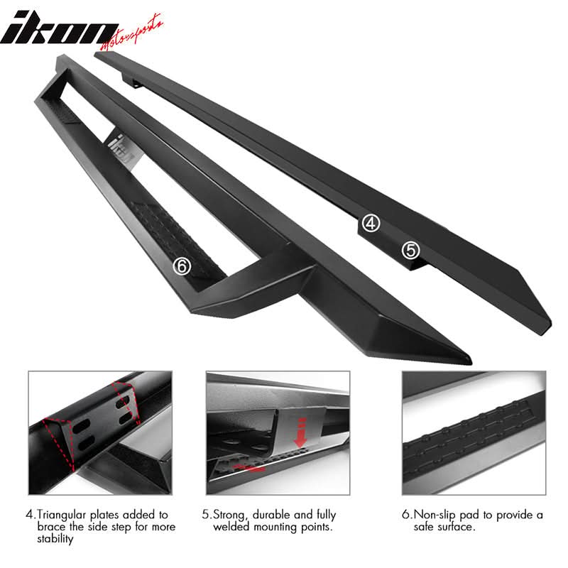 2007-2019 Chevy Silverado GMC Sierra IKON V1 Black Running Board Steel