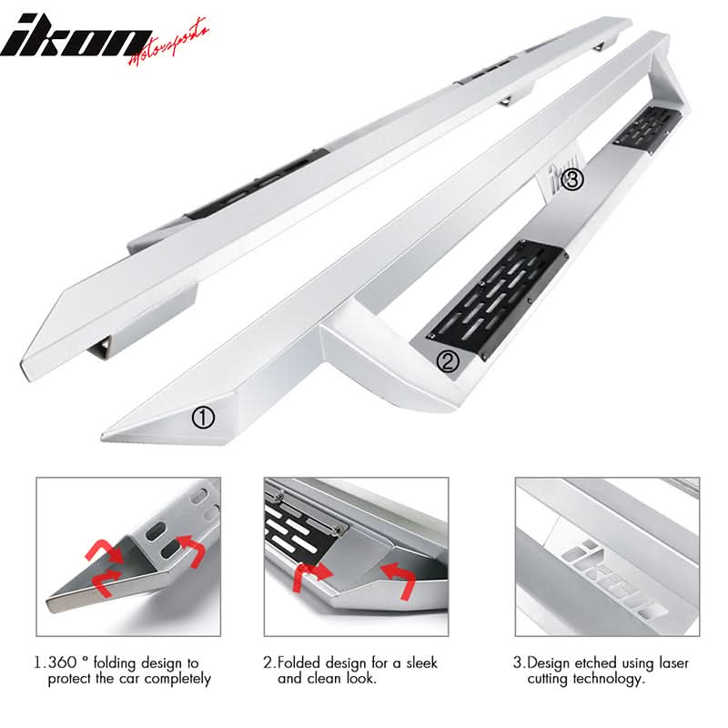 2009-2023 Dodge Ram 2500 3500 IKON V1 Silver Running Board Solid Steel