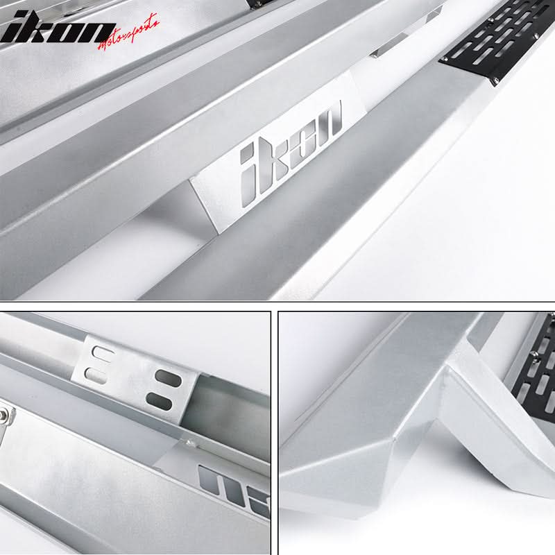 2009-2014 Ford F-150 Crew Cab IKON V1 Silver Running Board Solid Steel