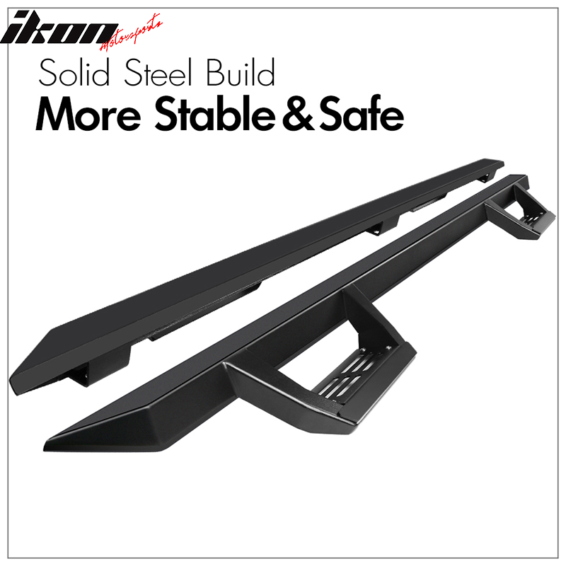 2007-2018 Chevy Silverado GMC Sierra IKON V2 Black Running Board Steel