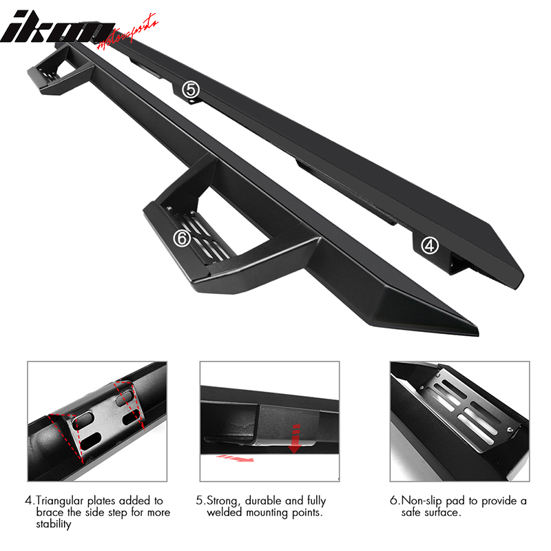 2007-2021 Toyota Tundra Crew Max IKON V2 Black Running Boards Steel