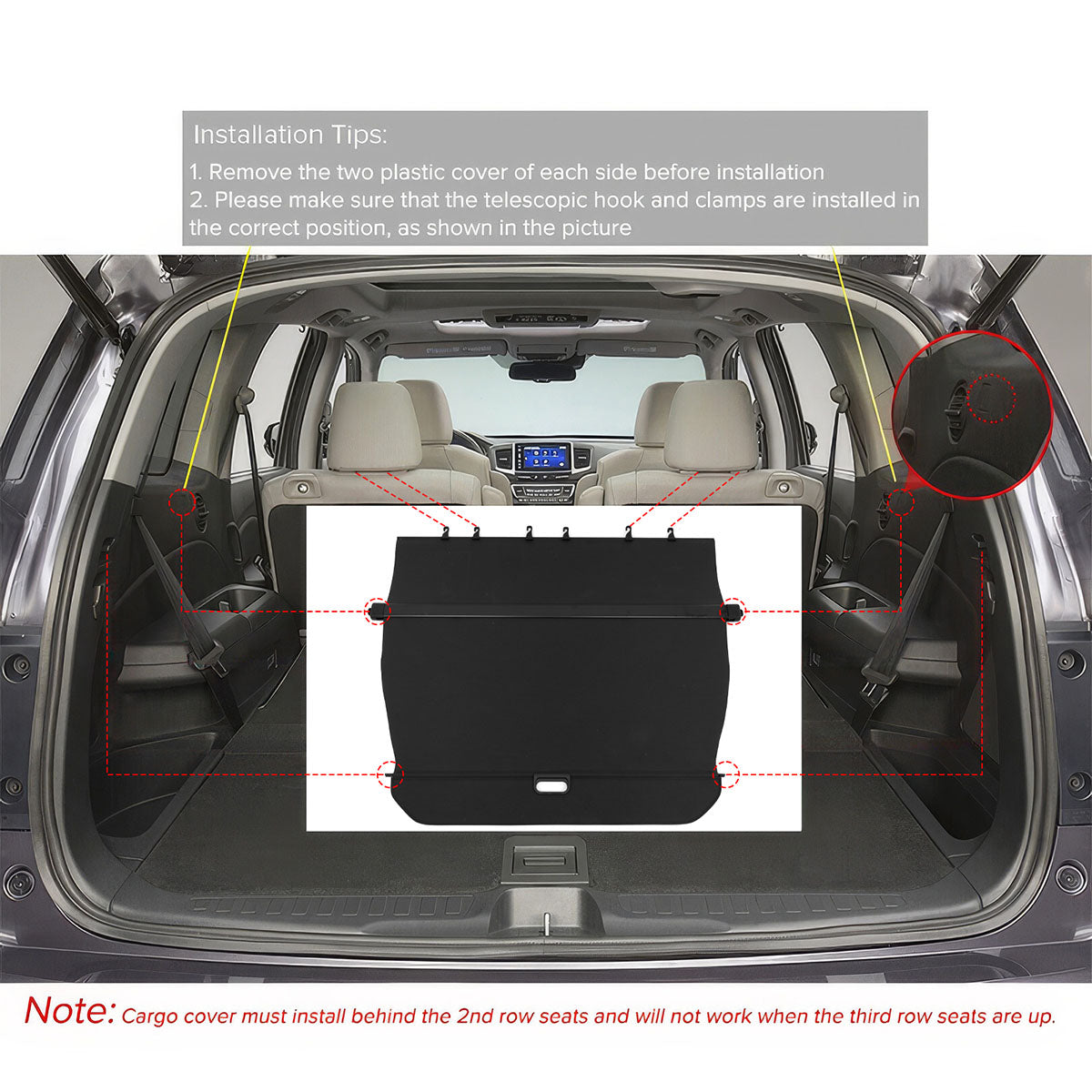 2016-2022 Honda Pilot Factory PVC Cloth Retractable Cargo Cover Shade