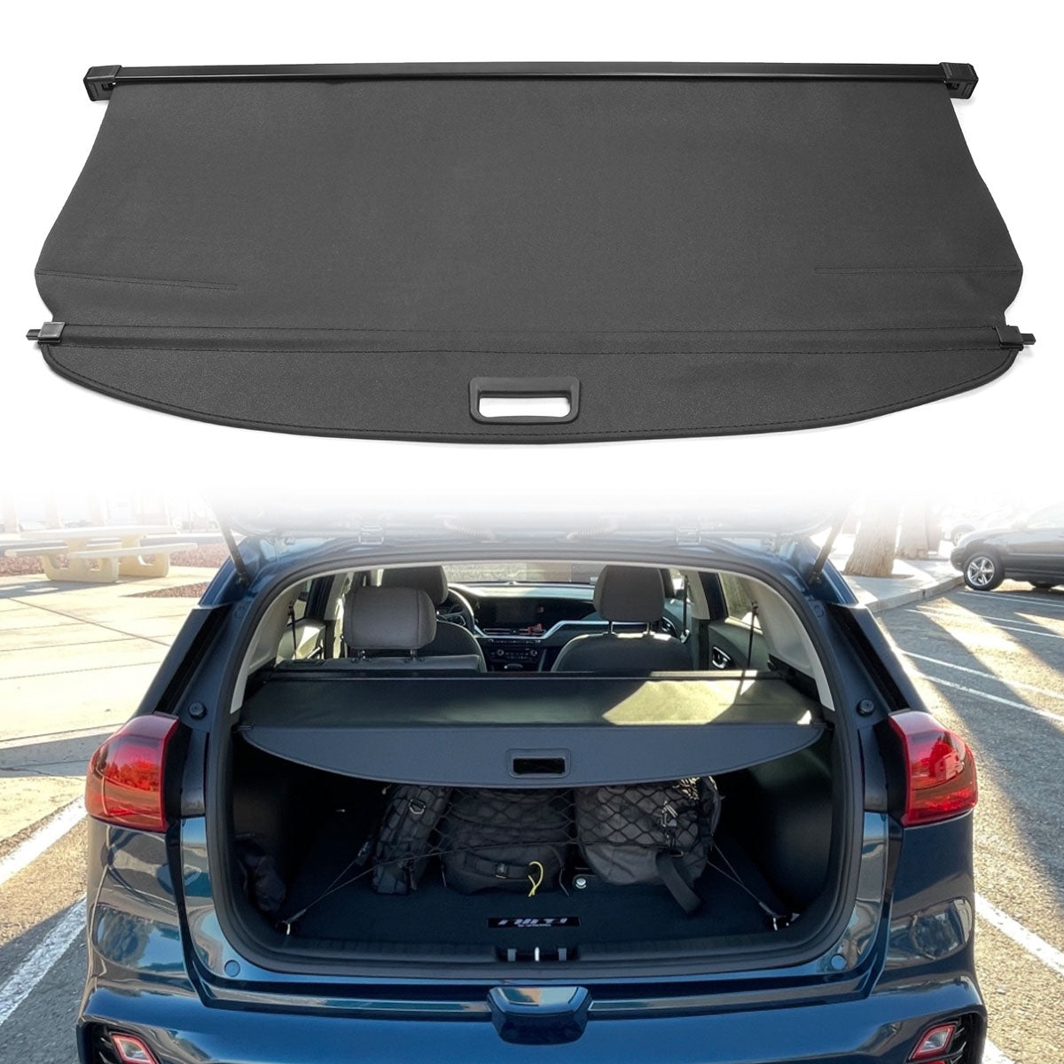 2017-2022 Kia Niro 4DR Black Rear Trunk Cargo Cover PVC Aluminum Rod