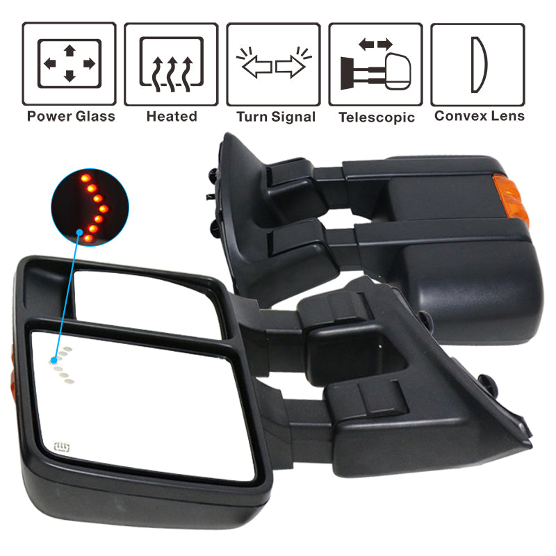 2008-2015Â F250 Towing Tow Mirrors Power Heated Signal Arrow Light