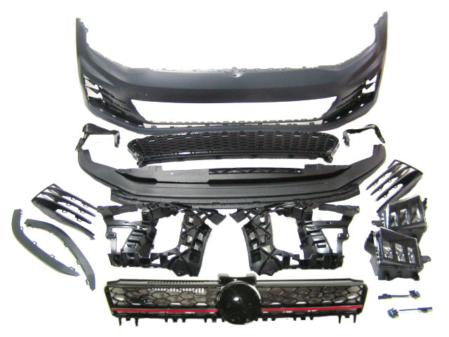 2013-2017 VolksWagen MK7 Golf GTI Front Bumper GTI STYLE NO PDC w/ LED FOG, Red Grille