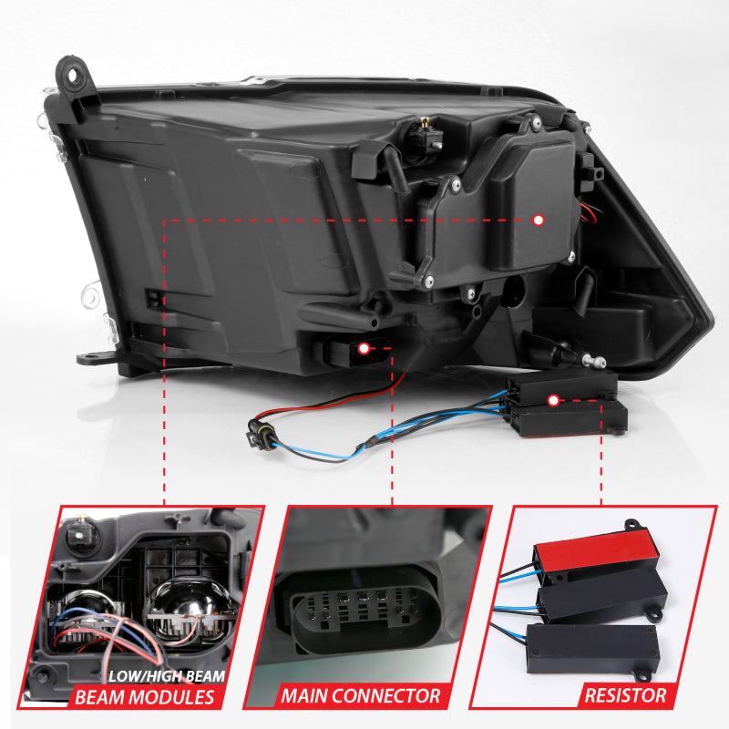 ANZO 2009-2018 Dodge Ram 1500 Led Projector Plank Style Switchback H.L Halo Black Amber (OE Style) 111464
