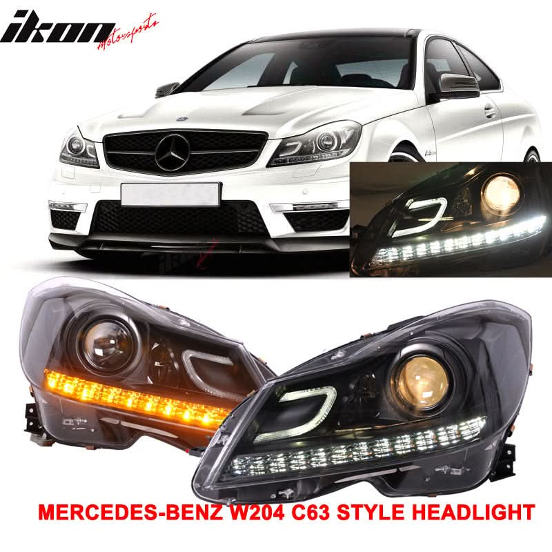 Fits 08-11 Mercedes W204 C-Class C63 Hood + Projector Headlight CF