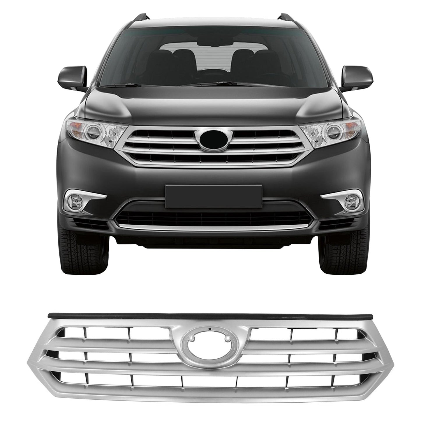 2011-2013 Toyota Highlander Chrome Front Bumper Hood Insert Grille ABS