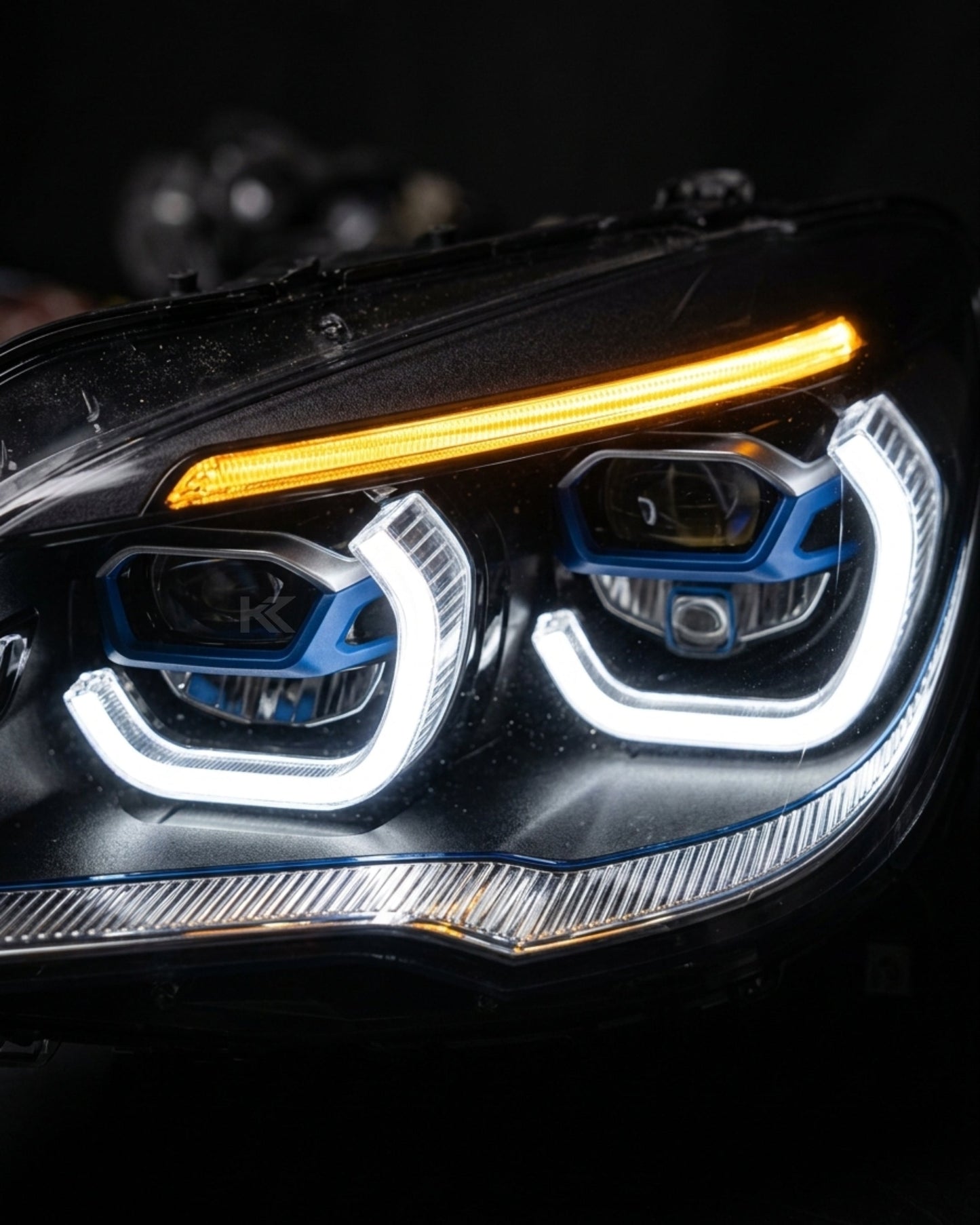 BMW 7 Series F02 G12 Style LED Headlight Assembly with Dual-Color DRL (Yellow / White) 2013 - 2015 (Replaces 63117228423)